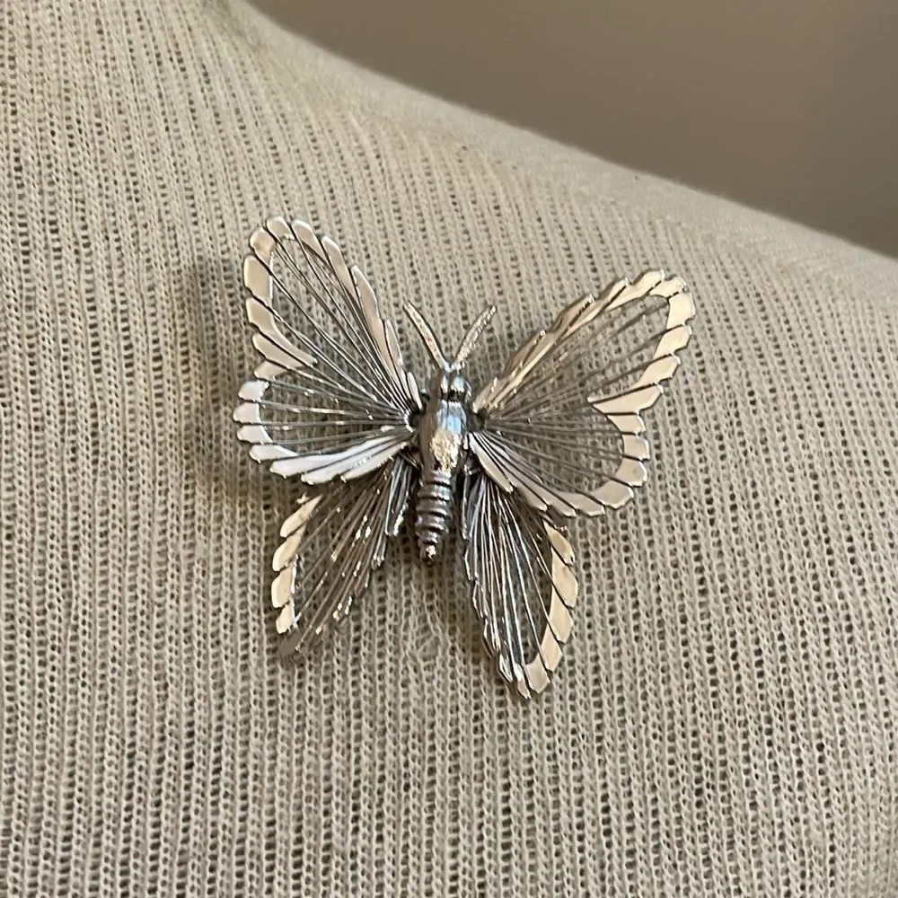 Vintage Monet Silver-tone Wire Butterfly Pin